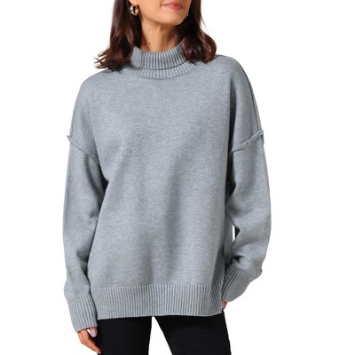 INSPIRE CHIC Women's Mock Neck Long Sleeve Oversized Sweater Tops X-Large Grey