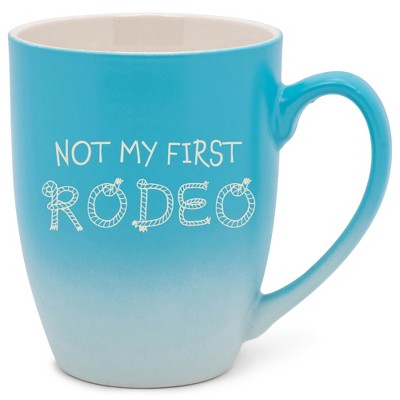 100 North Rope Design 10 Ounce Blue and White Two Toned Ombre, Comfortably Fits Your Hands, Ceramic Tea Coffee Cup Mug, Not My First Rodeo