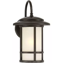 John Timberland Modern Mission Outdoor Wall Light Fixture Oil Rubbed Bronze 13 1/2" Etched Amber Glass for Post Exterior Barn Deck