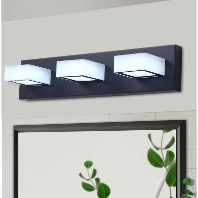 Dewdrop Modern 3-Light  Vanity Light - Sandblasted Glass & Black Mirror Finish Bathroom Wall Fixture