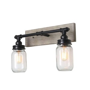LNC Aries 18.1-in 2-Lights Traditional Jar Vanity  Lights,Black and Gray Wood Tone with Class Jar - 1 of 4