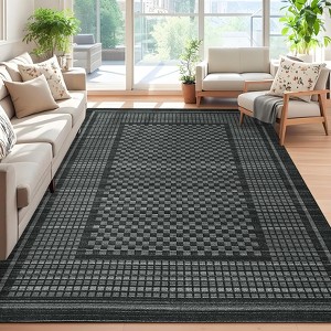 Area Rugs for Living Room Bedroom Modern Geometric Rug Non Slip Low Pile Soft Washable Checkered Waffle Print Carpet - 1 of 4
