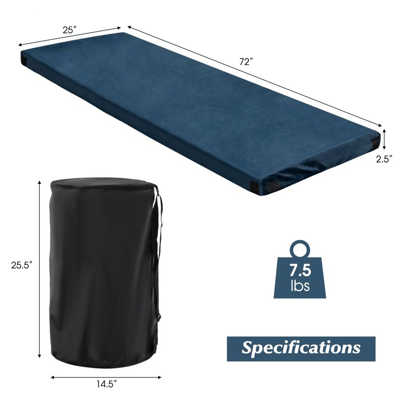 Tangkula Roll Up Memory Foam Sleeping Pad Portable Travel Camping Mattress w/ Carry Bag Waterproof & Removable Cover Plush Surface Anti-slip Bottom, 4 of 11