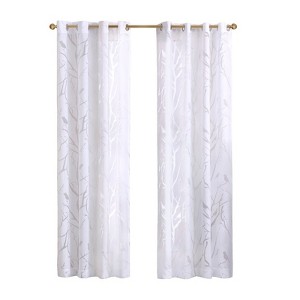 DSVIMOY Curtain Panels, Grommet Top Sheer Bird on Branches Burnout Window Curtain for Living Room, Bedroom, White, 95"*50"*0.13" - 1 of 4