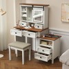 KTMBDW 46.5'' Farmhouse Makeup Vanity Desk with LED Mirror, Rustic Dressing Vanity Table with Side Cabinet and Cushioned Stool for Bedroom, White - 3 of 4