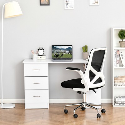 White Modern Writing Desk with Drawers and Shelves