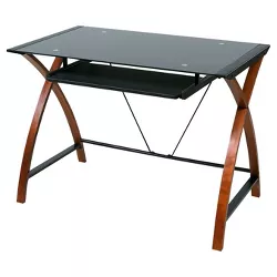 Glass and Wood Computer Desk with Pullout Keyboard Tray Black - Onespace