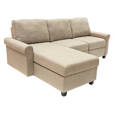 Copenhagen 60'' Beige Fabric Sectional with Storage and Rolled Arms