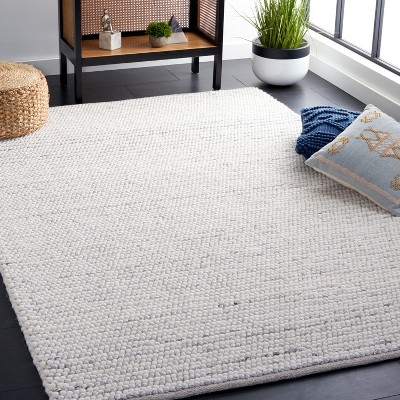 Ivory and Light Grey Handmade Wool Square Rug, 6' x 6'