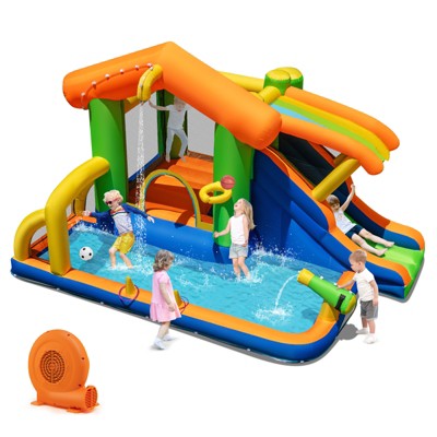 Tangkula 8-in-1 Inflatable Bounce House Water Park w/Slide Water Cannon w/ 520W Blower