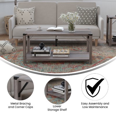 Gray Wash Modern Farmhouse 2-Tier Engineered Wood Coffee Table