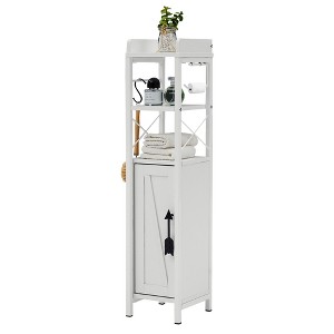 VECELO Bathroom Storage Cabinet Open Shelves Bathroom Organizer Rack with Toilet Paper Holder and Door - 1 of 4