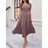 BLUEMING Womens Casual Maxi Dresses Puff Sleeve V Neck Flowy Vacation High Waist Boho Pleated Dresses - 4 of 4
