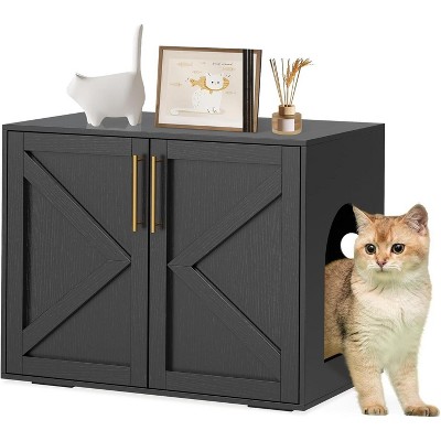 55" Double Cat Litter Box Enclosure, Hidden Cat Furniture Cabinet, TV Stand Side Table, Wood Finish