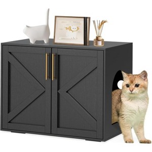 55" Double Cat Litter Box Enclosure, Hidden Cat Furniture Cabinet, TV Stand Side Table, Wood Finish - 1 of 4