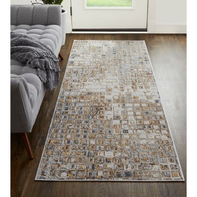 Laina Gray and Tan Abstract Synthetic Runner Rug