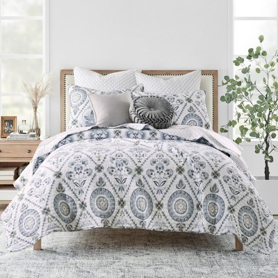 Maeve Neutral Blue and Cream Cotton Euro Sham Set