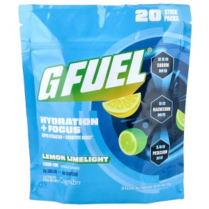 G FUEL Hydration + Focus, Electrolyte Drink Mix with Cognizin®, Lemon Limelight, 20 Stick Packs, 0.21 oz (6 g) Each - 1 of 3