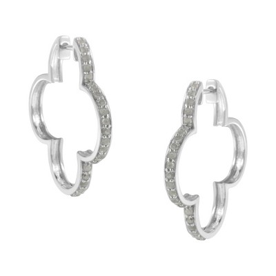 Haus of Brilliance Silver 1.0 cttw Diamond 4 Leaf Clover Shape Hoop Earrings