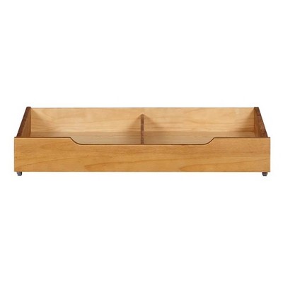 Teak Brown Solid Wood Underbed Storage Drawer with Casters