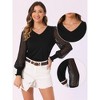 INSPIRE CHIC Women's Semi Sheer Polka Dots Long Sleeve V Neck Mesh Contrast Top - 2 of 4