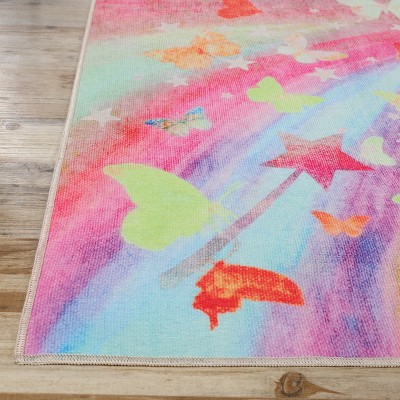 Apricot Butterfly Swirl Flatwoven Polyester Kids' Area Rug, 4' x 6'