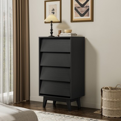 RISOKEYS Dresser for Bedroom with 4 Drawers,Tall Chest of Drawers,Storage Organizer Unit with 4 Storage Drawers for Bedroom and Living Room