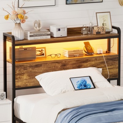 Aheaplus Storage Headboard, Head Board with Charge Station and LED Light