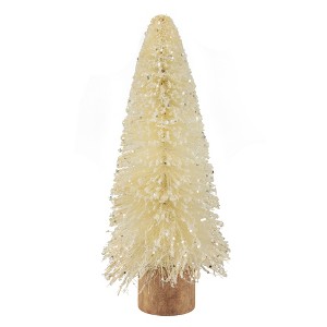 Northlight Glittered Sisal Christmas Tree with Wooden Base Decoration - 8.75" - Cream - 1 of 4