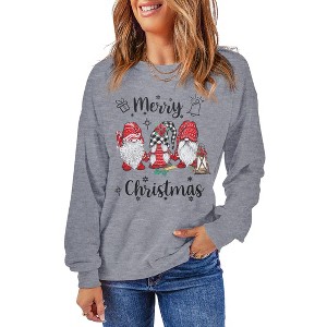 Womens Merry Christmas Sweatshirt Funny Christmas Tree Truck Graphic Pullover Casual Long Sleeve Blouse Tops - 1 of 4