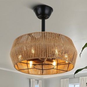 Bella Depot 18" Brown Rattan Ceiling Fan with Light and Remote 3-speed Reverisble Caged Fan - 1 of 4