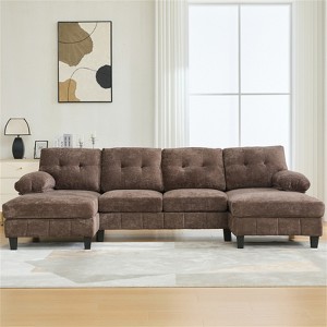 SKRAN Modern U-Shaped Sectional Sofa 103.5" Chenille Fabric Couch with Dual Chaise Lounges,Storage Pockets and Armrest Pillows for Living Room - 1 of 4