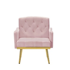 TIRAMISUBEST PINK velvet armchair with metal legs for Living Room/Bedroom/Study - 1 of 4