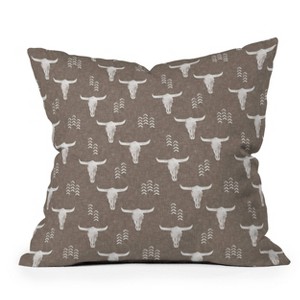26"x26" Deny Designs Little Arrow Design Co Cow Skull Outdoor Throw Pillow Taupe - 1 of 4