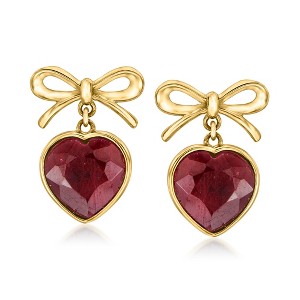 Ross-Simons 9.00 ct. t.w. Bezel-Set Ruby Heart and Bow Drop Earrings in 18kt Gold Over Sterling - 1 of 3