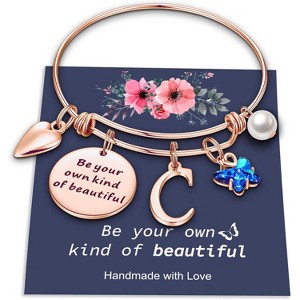 Butterfly Initial Bracelets for Teen Girls and Women with Crystal Butterfly and Pearl, Expandable Bangle - 1 of 4