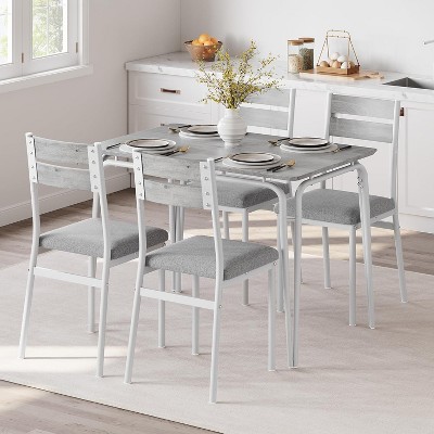 Farmhouse Wood Tabletop Dinette Set, 5 Piece Dining Table Set with PU Upholstered Seat