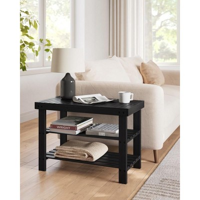 Black Bamboo 3-Tier Shoe Rack Bench with Storage