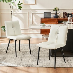 YOUNIKE Modern Dining Room Chairs Set of 2 Leather Upholstered Kitchen Chairs Comfy Side Makeup Vanity Chair Seat 19.69"Wx16.54"Dx18.9"H - 1 of 4