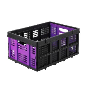 55 L Collapsible Plastic Crates, Heavy-Duty Folding Storage Bins with Handles, Interlocking Baskets for Home, Office, School, Garage - 1 of 4