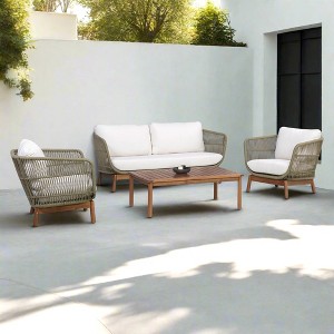 Outdoor Patio Sofa Set with Solid Acacia Base, Matching Table & Rope Accents - 1 of 4