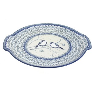 Blue Rose Polish Pottery 151 Ceramika Artystyczna Round Serving Tray with Handles - 1 of 2