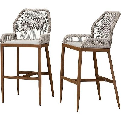 PURPLE LEAF 2 Pieces Bar Stools Patio Modern Rattan Barstools Aluminum Woven Tall Bar Chairs with Cushions for Outdoor Kitchen Island Garden