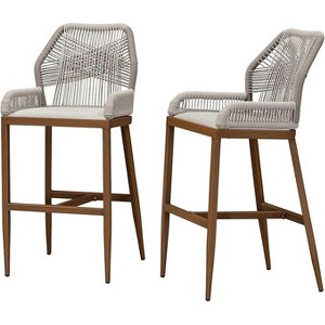 PURPLE LEAF 2 Pieces Bar Stools Patio Modern Rattan Barstools Aluminum Woven Tall Bar Chairs with Cushions for Outdoor Kitchen Island Garden - 1 of 1