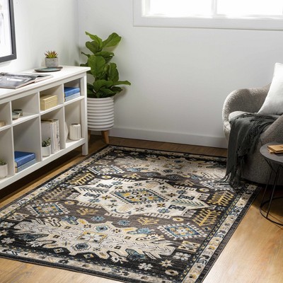 Wanaka Black and Blue Washable Polyester Area Rug 5'3" x 7'