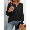 Women's V-Neck T-Shirt Ruffle Cuff Drop Shoulder Long Sleeve Top - 3 of 4