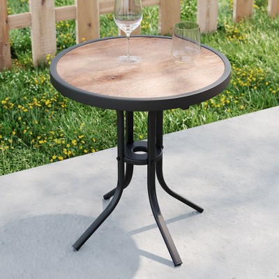 Sonkuki Patio Round Side table, Outdoor Round Metal Steel Small Side table