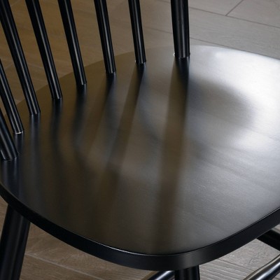 Black Solid Wood Upholstered Windsor Side Chairs, Set of 2