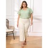 Women's Plus Size Jacquard Texture Smocked Shoulder V Neck Ruffle Sleeve Flowy Summer Casual Blouses - GRACE & GRANDEUR - 2 of 4