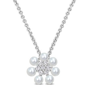 EVERLY JEWELRY  |   Sterling Silver 1/7 CT TGW Created White Sapphire & 3 - 3.5 MM Cultured Freshwater  Pearl Fashion Pendant With Chain - 1 of 3